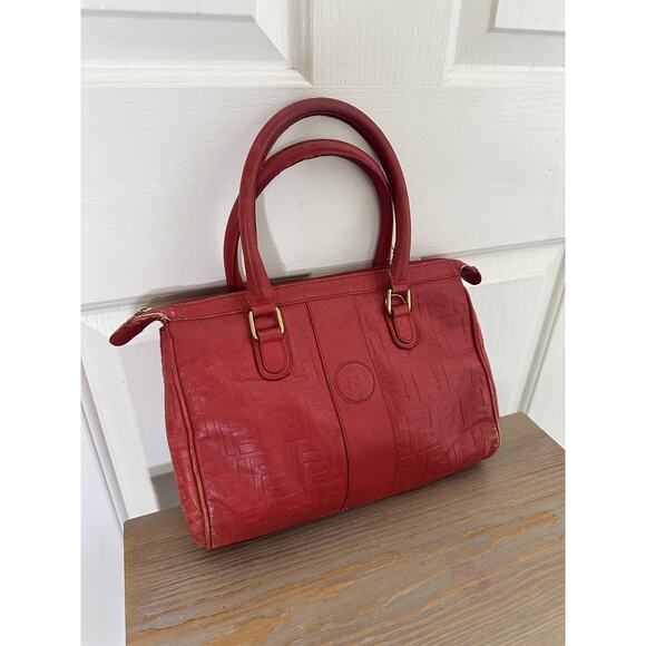 Vintage Fendi Handbag Womens Red Leather FF Logo Boston Satchel Made Italy 80s - Picture 3 of 16